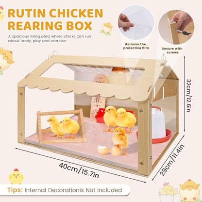 Chicken Brooder Box, Brooder Box for Chicks, Wooden Quail Cage for Hamsters, Ducklings, Hedgehogs and Lizards, Skylight Design Chick Coop, Baby Chicken Supplies (Only Box) (Transparent)