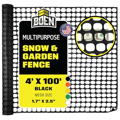 BOEN 4' x 100' Black Temporary Fencing, Mesh Snow Fence, Plastic, Safety Garden Netting, Above Ground Barrier, for Deer, Kids, Swimming Pool, Silt, Lawn, Rabbits, Poultry, Dogs - color: Black, size: 4' x 100'