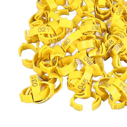 SUNGOOYUE 100 Pcs Chicken Leg Rings Plastic Numbered Poultry Identification Bands Clip On Round Ankle for Chickens Ducks Hens Breeders Farm Flock Tracking (100Pcs Yellow Rings with Number Markers) - color: 100pcs Yellow Rings With Number Markers