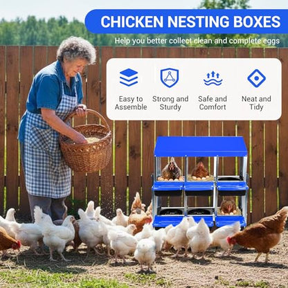 6-Hole Chicken Nesting Box, 2-Tier 6 Compartment Metal Roll Away Egg Laying Box with Lid & Legs, Easy Egg Collection, Galvanized Steel Rustproof Poultry Laying Boxes for Hens, Ducks, Farm, Yard - size: 6 holes with legs