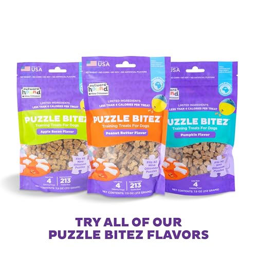 Outward Hound by Nina Ottosson Puzzle Bitez USA Made Dog Treats, Apple Bacon Flavor, Bite-Sized Training Reward and Interactive Puzzle Toy Treats, 7.5oz - size: 7.5 Ounce (Pack of 1), style: Apple Bacon