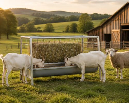 59"×33.5"×19.7" 77 Gallon Dual Zone Pasture Feeder, Galvanized Steel Hay & Concentrate Feeder, Anti-Tread Grid & Leak-Proof Trough, for Goats, Sheep, Cattle in Small & Large Farms