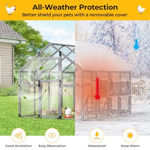 COZIWOW Chicken Coop with Full Waterproof Cover, 9' Extra Large Wooden Chicken House for 10-15 Chickens, 4 Nesting Boxes, Roosting Bars, Outdoor Walk-in Poultry Run for Backyard, Farm, Modern Gray - color: Modern Grey