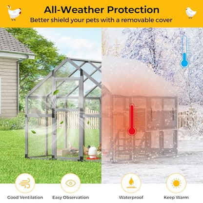 COZIWOW Chicken Coop with Full Waterproof Cover, 9' Extra Large Wooden Chicken House for 10-15 Chickens, 4 Nesting Boxes, Roosting Bars, Outdoor Walk-in Poultry Run for Backyard, Farm, Modern Gray - color: Modern Grey