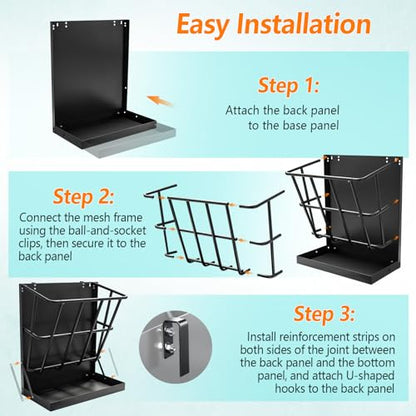 2-in-1 Wall Mount Goat Hay Feeder Rack with Grain Tray, Heavy-Duty Galvanized Steel Livestock Feeder for Goats Sheep Horses - color: Black