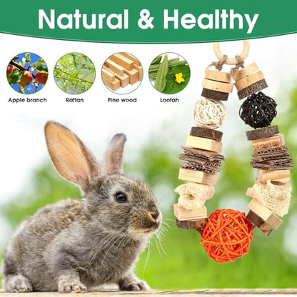 Abizoo Guinea Pig Chew Toys,Bunny Toys Hanging,Natural Wood for Rabbits Teeth Grinding Chinchilla,Bird,Dwarf Hamster,Rabbit Chew Toys Treats Small Animals Enrichment Boredom for Cage