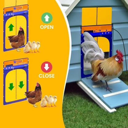 Solar Powered Chicken Coop Door with Remote, Auto Opener for Poultry. IP45 Waterproof, Anti-Pinch Safety. 4 Modes: Light Sensor, Timer, Manual, Smart Control. Durable Aluminum Construction.