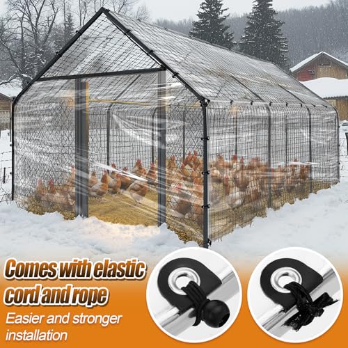 6.6x13ft Chicken Coop Covers Accessories for Winter - Easy to Install Waterproof Chicken Run Tarp with Elastic Cords & Rope
