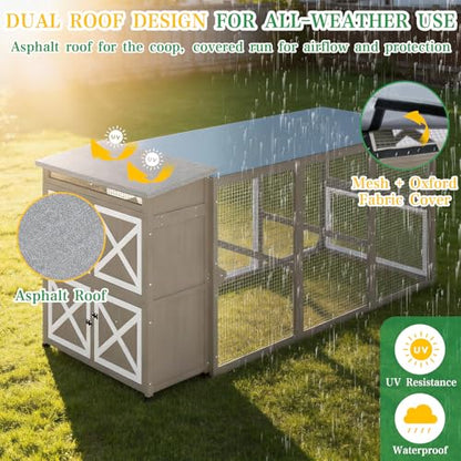 Large Chicken Coop with Run, Chicken Run with Waterproof Cover, Large Poultry Cage for Yard Farm Backyard Hen House, Duck Coop and Rabbit Run with Nesting Boxes, for 4-6 Chickens - size: 92.5"L x 37.4"W x 41.3"H
