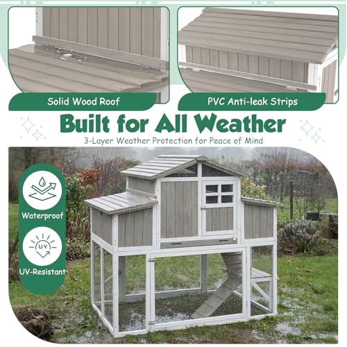 Large Chicken Coop with 4 Nesting Boxes for 4-6 Hens, Wooden Outdoor Hen House with Dual-Side Egg Collection, Pull-Out Tray, 3 Perches, Backyard Expandable Chicken Run - size: 52.4"L x 35.0"W x 53.0"H
