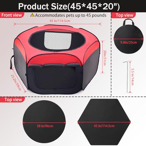 Foldable Brooder Box for Chick,Chick Fence Portable Dog Playpen Cage with Floor Mat, Large Dog Tent Oxford Fabric Cage Indoor/Outdoor, Red and Black