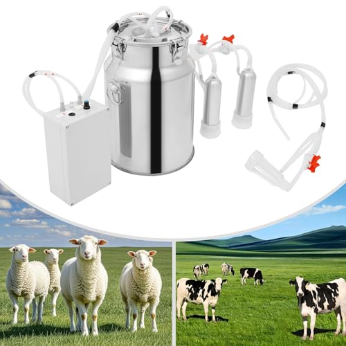 10L Electric Pulsation Milking Machine, Portable Vacuum Pump Milker with Adjustable Pressure Milk Bucket & Tube Cleaning Brushes, Farm Milking Equipment for Cows Goats (10L) - size: 10L