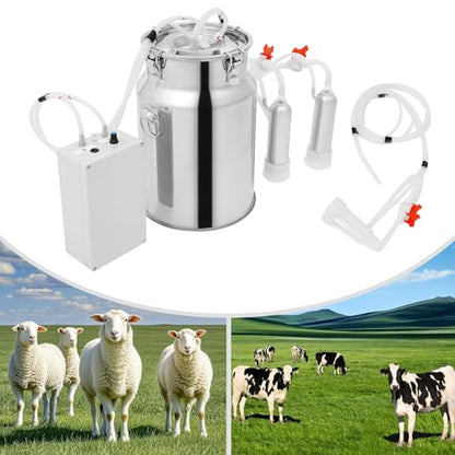 10L Electric Pulsation Milking Machine, Portable Vacuum Pump Milker with Adjustable Pressure Milk Bucket & Tube Cleaning Brushes, Farm Milking Equipment for Cows Goats (10L) - size: 10L