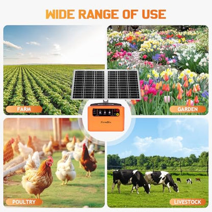 30 Miles Solar Electric Fence Charger for Livestock,6-12KV Adjustable Output Solar Charger,1.5J Fence Charger,15W Solar Powered Electric Fence Kit for Garden,24H Uninterrupted Protection - color: Orange
