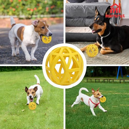 Hollow Dog Ball, Rubber Bite Resistant Pet Toys, 4.92" Interactive Roller Cage with Holes for Chewing Teeth Grinding Aggressive Chewers Treat Inside for Large Medium Breed Indoor Outdoor, Yellow