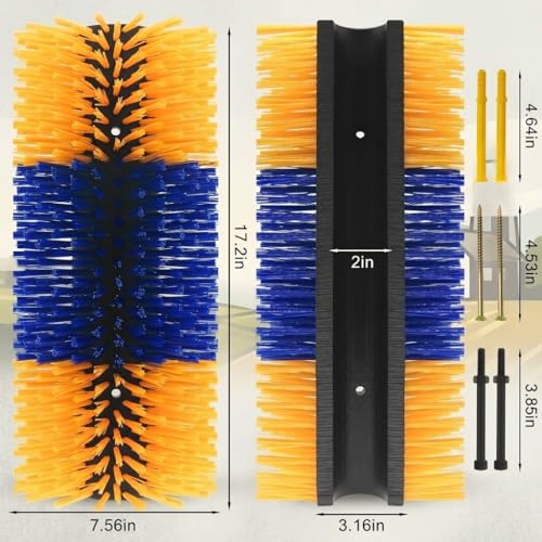 2Pcs Livestock Scratching Brush for Cow, Horse, Goat & Sheep - PBT High Elastic Bristles Design, Animal Grooming & Itch Relief Brush for Barn Entrance, Fence Corner & Feeding Area - size: Medium