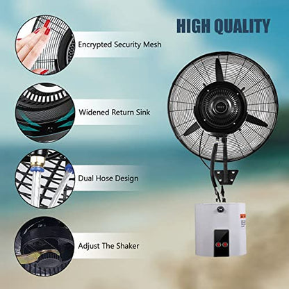 Cooling Fan with Mist,60°Oscillating Wall-Mounted Misting Fan,Industrial Shop Garage Barn Workspace Misting Fans with 3 Wind Modes,71cm/28in