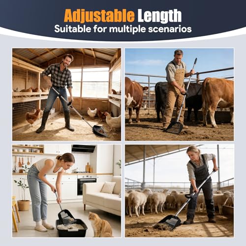 13.5" Wide Chicken Poop Scooper, 2-in-1 Chicken Poop Scoop Rake, Large Capacity Stainless Steel Scoop, Adjustable Handle, for Chicken Coop, Farm & Pet Waste Cleanup - color: 13.5" Wide, size: 13.5" Wide