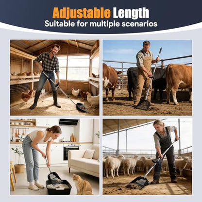 13.5" Wide Chicken Poop Scooper, 2-in-1 Chicken Poop Scoop Rake, Large Capacity Stainless Steel Scoop, Adjustable Handle, for Chicken Coop, Farm & Pet Waste Cleanup - color: 13.5" Wide, size: 13.5" Wide