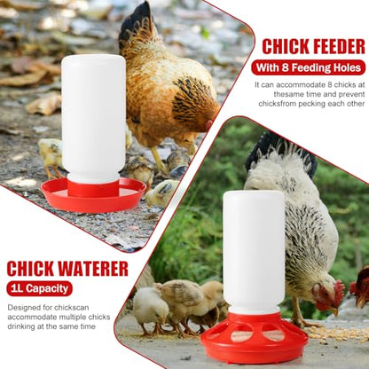 7PCS Chick Feeder and Waterer Kit with Wooden Perch,Baby Poultry Starter Set with Chick Perch for Small Poultry Chicks Ducks Quail Pigeons Birds(Red Chick Feeder Waterer Kit) - color: 7PCS Chick Feeder and Waterer Kit with Chick Perch