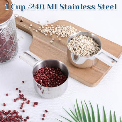 4Pcs 1 Cup 304 Stainless Steel Measuring Cup, 8 oz Metal Measuring Cups with Handle Measurings Spoons Heavy Duty Kitchen Cooking Gadgets Rice Measurings Cups for Wet/Dry Ingredients Baking