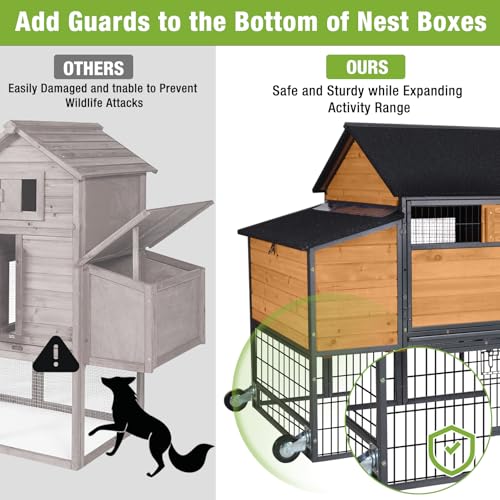 GUTINNEEN Large Chicken Coop with Metal Frame, Mobile Hen House with Wheels, Portable Poultry Cage with Run, Nesting Box, Waterproof Cover for 4-6 Chickens, Ducks - size: 85.6"L x 40.6"W x 48.2"H