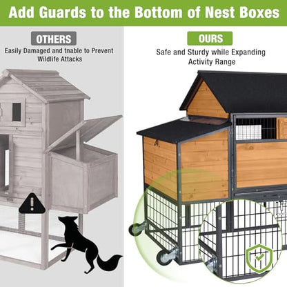 GUTINNEEN Large Chicken Coop with Metal Frame, Mobile Hen House with Wheels, Portable Poultry Cage with Run, Nesting Box, Waterproof Cover for 4-6 Chickens, Ducks - size: 85.6"L x 40.6"W x 48.2"H