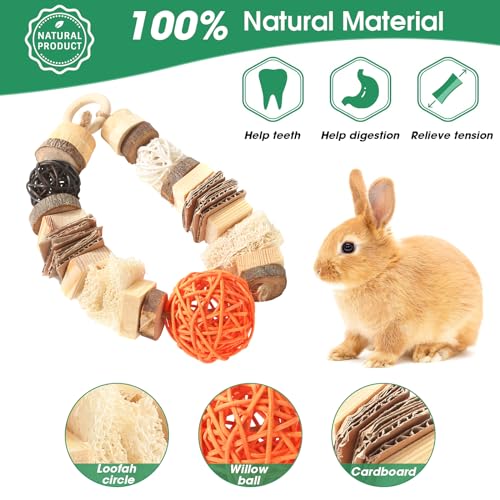 Abizoo Guinea Pig Chew Toys,Bunny Toys Hanging,Natural Wood for Rabbits Teeth Grinding Chinchilla,Bird,Dwarf Hamster,Rabbit Chew Toys Treats Small Animals Enrichment Boredom for Cage