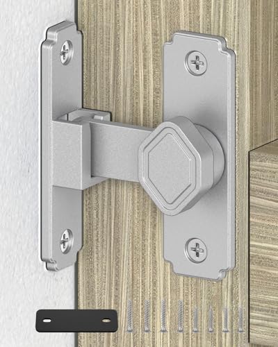 90 Degree Barn Door Lock, Small Sliding Barn Door Latches, Rust-Proof Sliding Gate Latch Lock for Garden, Bathroom, Cabinet, Pet Cage, Window, Shed (Silver-1PC) - color: Silver-1PC