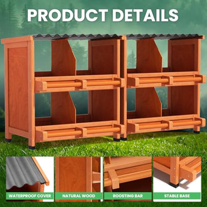 Chicken Nesting Boxes,8 Compartments Wooden Nesting Boxes for Chickens,Laying Nest Boxes for Hens Ducks Poultry Protect Eggs Chicken Coops Easy Egg Collection (8 BOXS) - size: 8 BOXS