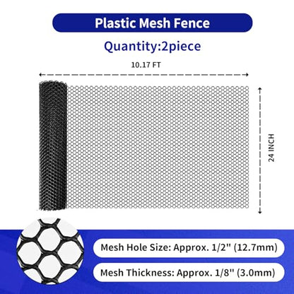 2-Rolls MAISHI 24" x 10ft Plastic Chicken Fence- 1/2"(12.7mm) Hole Poultry Netting for Chick Brooder & Nursery - Lightweight Rustproof Garden Fencing for Small Animals, Easy Cut HDPE Barrier, Black