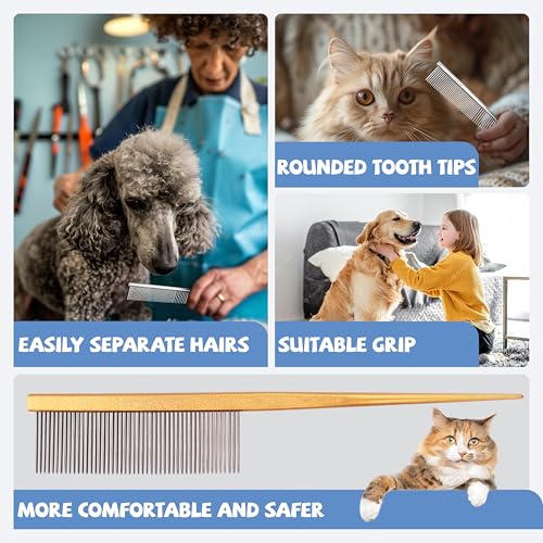 Grooming Pet Comb Rat Tail Dematting Cat and Dog Comb，Rounded Ends Design for Safe Tangle Removal, Hairstyling, Massage，Loose Hair Removal，Prevent Irritation，Fluffing Paws,Face,Tail,Remove Tear Stain - color: Orange