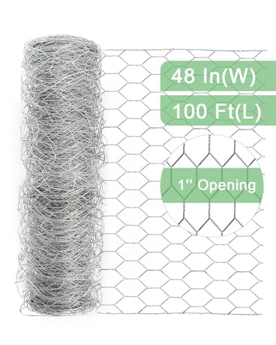 Garden Poultry Chicken Wire Netting - 48 '' × 100 ' Garden Fence Animal Barrier, Chicken Wire for Crafts, 1 inch Mesh Poultry Netting Fence, Pet/Rabbit/Chicken Wire Fencing - size: 48 inchx100 Ft