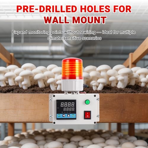 JIAWANSHUN Industrial Temperature Humidity Alarm, -40-185°F 0-100%RH Digital Thermometer Hygrometer, Independent Alarm Sound Light Alert Calibration for Greenhouse, Pet House, Chicken 110V