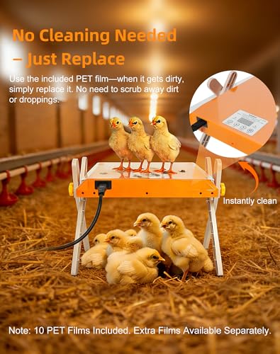 briidea Chicken Coop Heater 80W Brooder Heater with Remote Control & Timer, Adjustable Temperature (80–160°F), 10 Replaceable Cleaning Films Included, Mother Hen Warmth for 15 Chicks 10" x 10" - color: Orange
