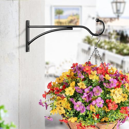 8 Inch 2 Pack Heavy Duty Plant Hangers Outdoor, Metal Plant Brackets for Hanging Baskets, Plant Wall Hooks for Bird Feeders, Wind Chimes & Lanterns, Premium Metal Hooks Matte Black, 30lbs Capacity - size: 8 in, 2 pk