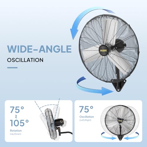 ROVSUN 20" Wall Mounted Fan, High Velocity Industrial Wall Fan, Max 4710 CFM and Wide Angle Oscillating, Commercial Ventilation Use, Suit for Garage, Shop, Greenhouse, Gym - size: 20''