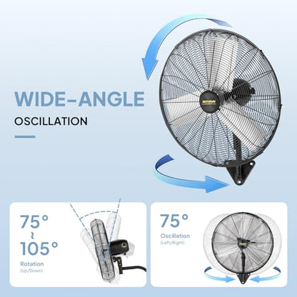 ROVSUN 20" Wall Mounted Fan, High Velocity Industrial Wall Fan, Max 4710 CFM and Wide Angle Oscillating, Commercial Ventilation Use, Suit for Garage, Shop, Greenhouse, Gym - size: 20''