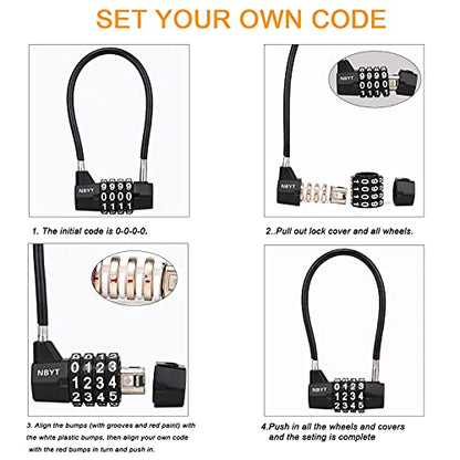 ‌4-Digit Cable Locks with Combination - Heavy Duty Outdoor Gate Lock for Fence, Cabinet,Refrigerator ，Dumpster,lockers,Gym,Toolbox,case, hasp Storage,Sheds - size: 11" Cable - Span 5" (3/16" Diameter)