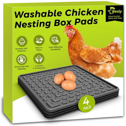Washable & Reusable Nesting Pads for Chicken Coop - 4Pcs Chicken Nest Mats - Durable 12"x 12" Plastic Nest Box Pads for Egg Laying Hens (Soft, Easy Clean, Premium) - color: Black-4pcs