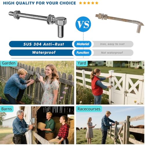 Gate Hinges Heavy Duty, 4 Pcs 8" SUS304 J Bolt Gate Hinges Fence Gate Hinge, HAGWARE Farm Gate Hinge 600lbs Capacity Outdoor Hinges with 5/8'', Wall Mount, Rust Proof, Long Lifetime - color: 8" 4pcs