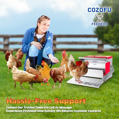 Feeders Automatic Chicken Feeder - Large Capacity for 6-12 Chickens, Lasts 10 Days (25lb Feed), Durable Galvanized Steel, Rat-Proof, No-Spill, Weatherproof Lid - color: Red, size: 25LB