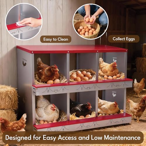 Chicken Nesting Boxes 2 Compartments Metal Egg Laying Boxes and Rollout Egg Collection & Hen on Nest Roll Away Nesting Box Chicken Coops Red - color: Red, size: 2 HOLE