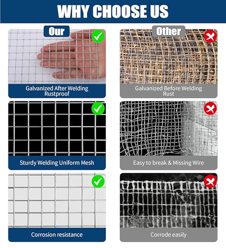 Hardware Cloth 1/2 Inch 24 in x 100 ft 19 Gauge, Hot Dip Galvanized Wire Mesh Rolls Welded Chicken Wire Fencing for Chicken Coop Barrier, Poultry Netting Cage Wire Fence(1/2 inch 24''× 100') - color: Silver(24in*100ft)