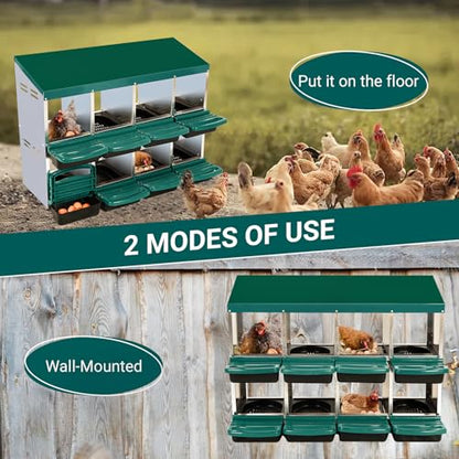Chicken Nesting Box, 8 Compartment Roll Away Nesting Box for Eggs, Chicken Laying Box with Egg Collection, Cleanable Pull Out Hen Roosting Boxes ﻿