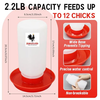 Chick Feeder and Waterer Set – Automatic 1L Chicken Feeder and Waterer for Baby Chicks, Ducks, and Quail – Brooder Starter Kit & Chicken Coop Supplies - color: Red