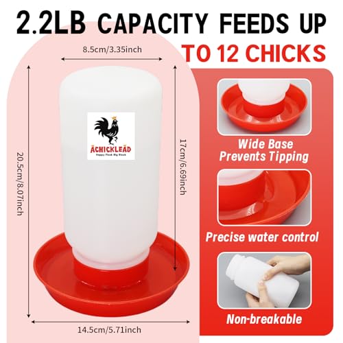 Chick Feeder and Waterer Set – Automatic 1L Chicken Feeder and Waterer for Baby Chicks, Ducks, and Quail – Brooder Starter Kit & Chicken Coop Supplies - color: Red