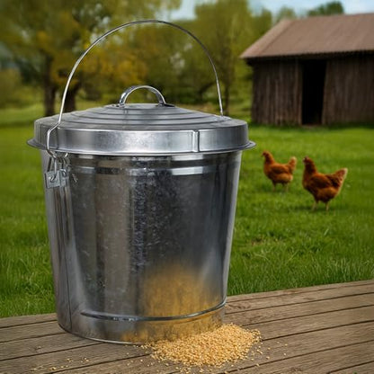 PLASTIC PRINCE 10 Gallon Small Metal Trash Can with Lid Outdoor Galvanized Bucket with Locking Lid for Bird Seed Storage Ash