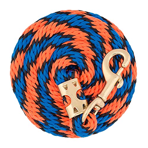 Weaver Equine Performance Lead Rope, Lime Zest, 8' Horse Value Rope with Brass Plated 225 Snap, Soft Comfort Grip, Barn Horse Tack for Daily Use - color: Orange/Black/Blue