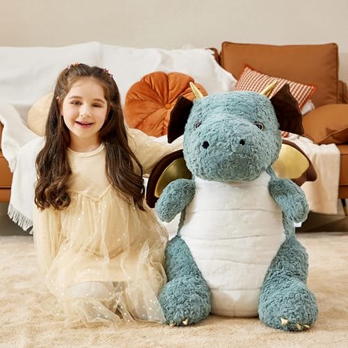 IKASA Giant Dragon Stuffed Animal Plush Toy,23" Large Winged Dinosaur Big Jumbo Soft Toys, Huge Size Cute Fluffy Plushy Fat Plushie,Gifts for Kid - style: Dragon